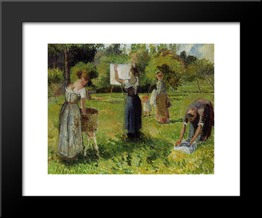 Laundresses At Eragny 20x24 Black Modern Wood Framed Art Print Poster by Pissarro, Camille