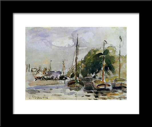 Boats At Dock 20x24 Black Modern Wood Framed Art Print Poster by Pissarro, Camille