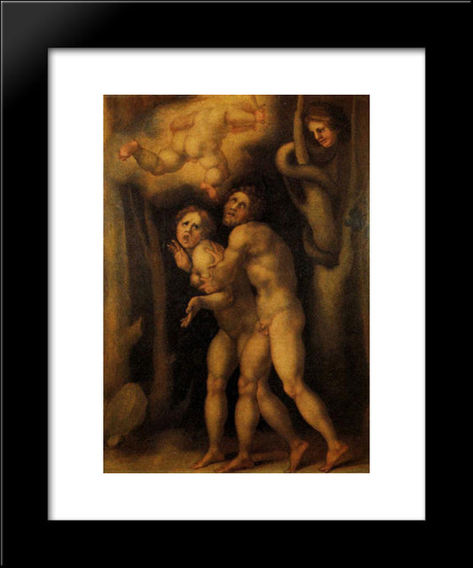 The Fall Of Adam And Eve 20x24 Black Modern Wood Framed Art Print Poster by Pontormo, Jacopo