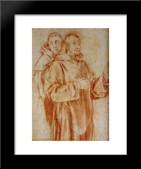 Study Of Two Carthusian Monks 20x24 Black Modern Wood Framed Art Print Poster by Pontormo, Jacopo