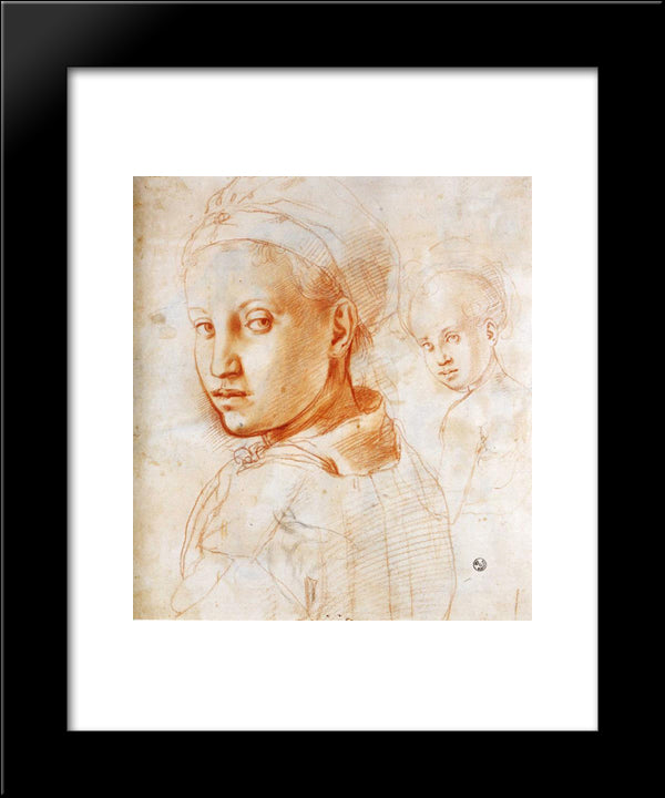 Study Of A Boy Turning His Head 20x24 Black Modern Wood Framed Art Print Poster by Pontormo, Jacopo