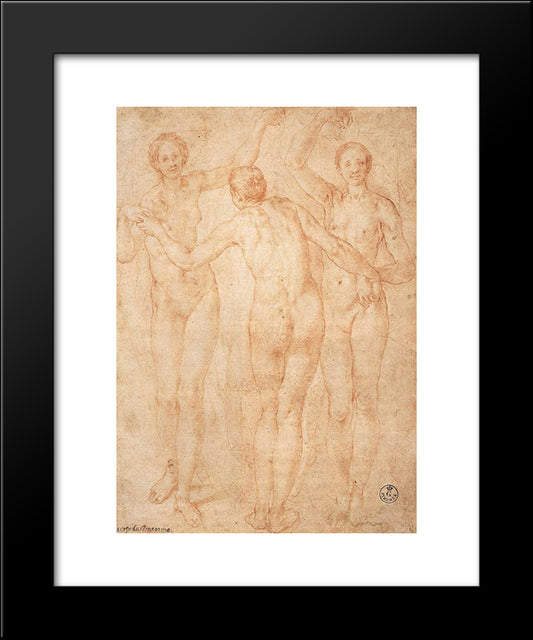 The Three Graces 20x24 Black Modern Wood Framed Art Print Poster by Pontormo, Jacopo