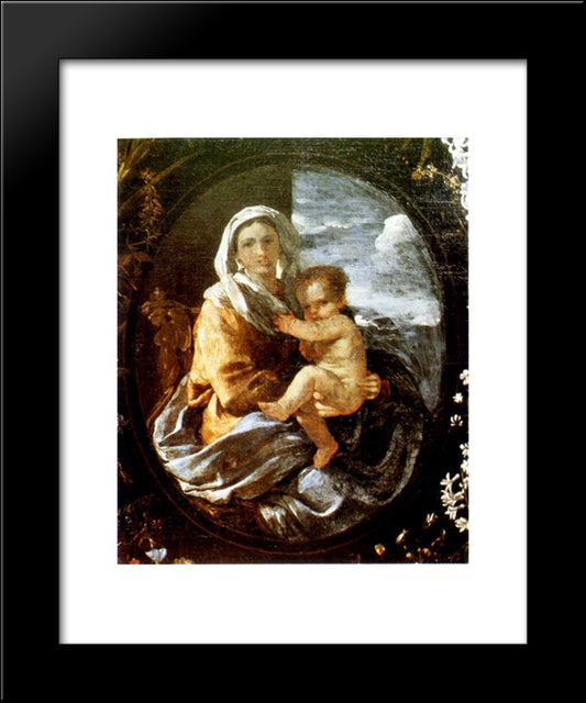 Virgin And Child 20x24 Black Modern Wood Framed Art Print Poster by Poussin, Nicolas