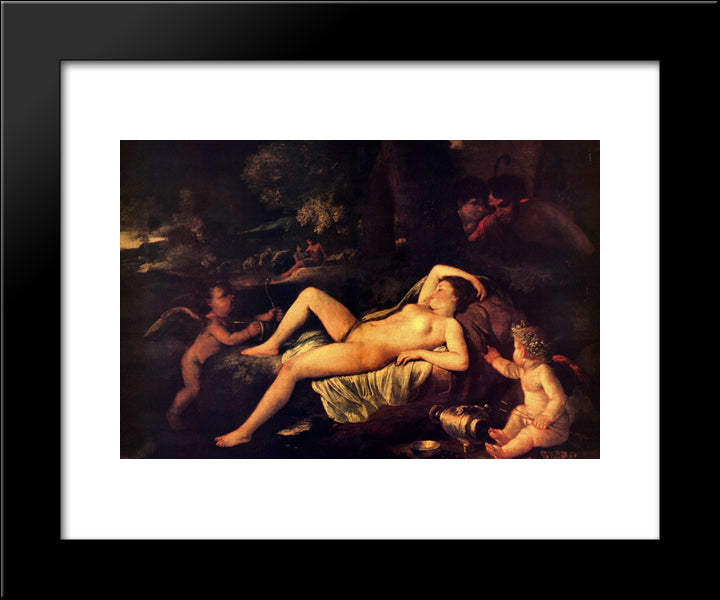 Sleeping Venus And Cupid 20x24 Black Modern Wood Framed Art Print Poster by Poussin, Nicolas