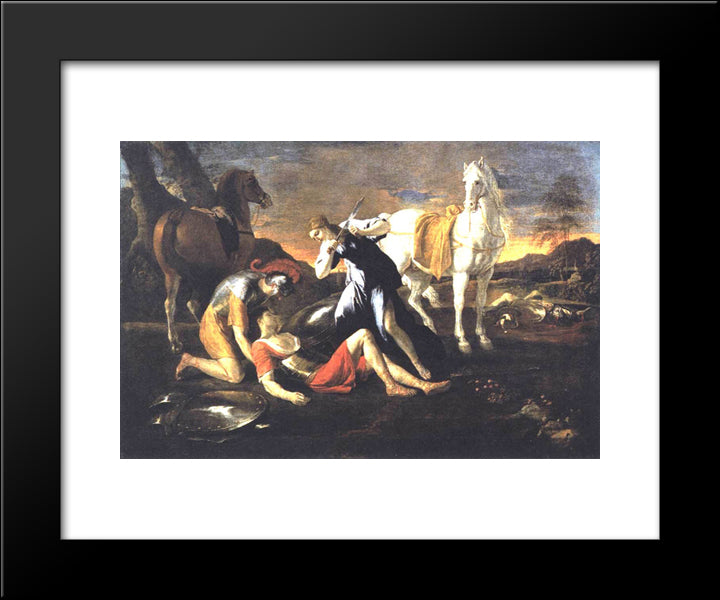 Tancred And Erminia 20x24 Black Modern Wood Framed Art Print Poster by Poussin, Nicolas