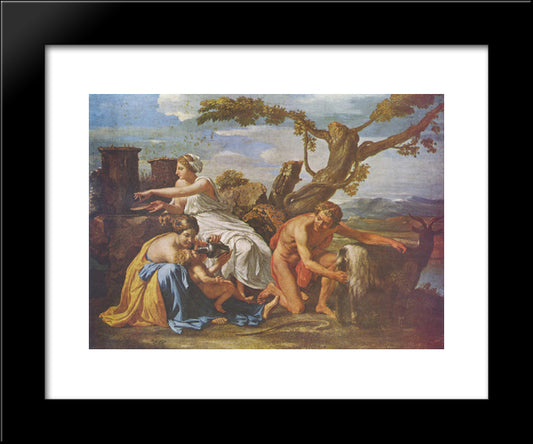 The Infant Jupiter Nurtured By The Goat Amalthea 20x24 Black Modern Wood Framed Art Print Poster by Poussin, Nicolas