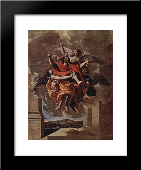 The Vision Of St. Paul 20x24 Black Modern Wood Framed Art Print Poster by Poussin, Nicolas