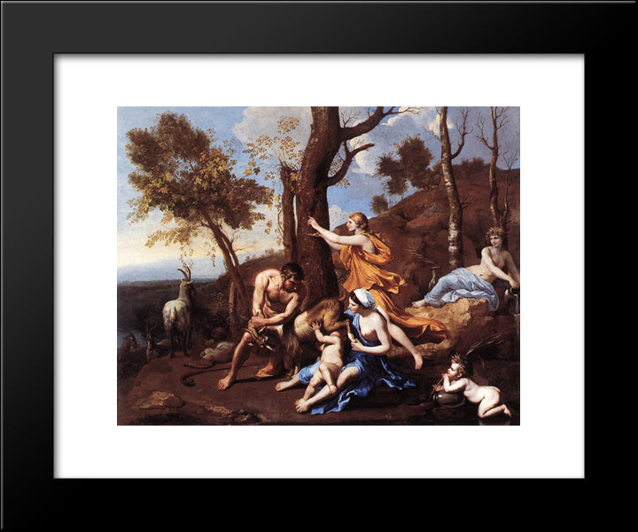 The Nurture Of Jupiter 20x24 Black Modern Wood Framed Art Print Poster by Poussin, Nicolas