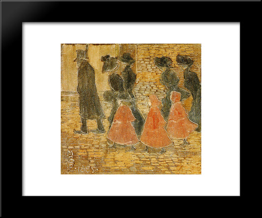 Three Little Girls In Red 20x24 Black Modern Wood Framed Art Print Poster by Prendergast, Maurice