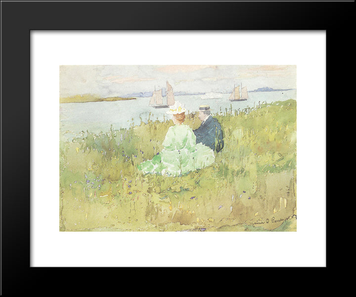 Viewing The Ships 20x24 Black Modern Wood Framed Art Print Poster by Prendergast, Maurice