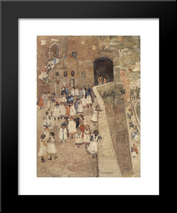 Courtyard Scene, Siena 20x24 Black Modern Wood Framed Art Print Poster by Prendergast, Maurice