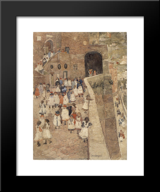 Courtyard Scene, Siena 20x24 Black Modern Wood Framed Art Print Poster by Prendergast, Maurice