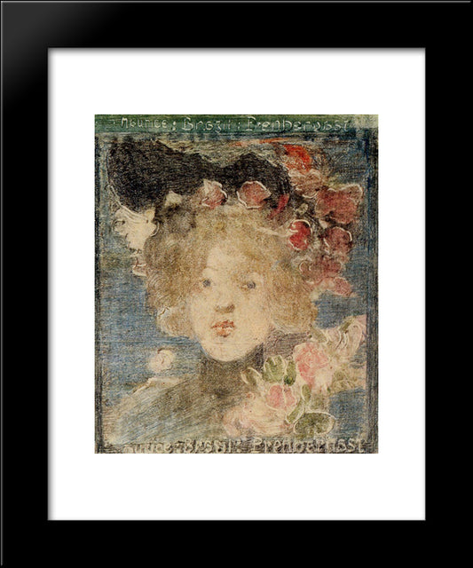 Head Of A Girl (With Roses) 20x24 Black Modern Wood Framed Art Print Poster by Prendergast, Maurice