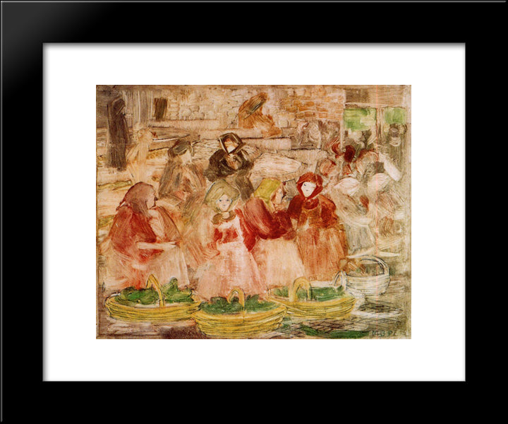 Market Scene 20x24 Black Modern Wood Framed Art Print Poster by Prendergast, Maurice