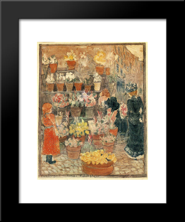 Roma Flower Stall (Also Known As Flower Stall Or Roman Flower Stall) 20x24 Black Modern Wood Framed Art Print Poster by Prendergast, Maurice