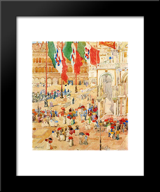 The Piazza Of St. Marks, Venice 20x24 Black Modern Wood Framed Art Print Poster by Prendergast, Maurice