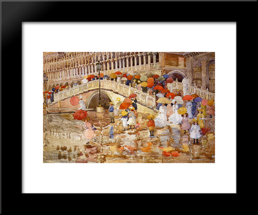 Umbrellas In The Rain 20x24 Black Modern Wood Framed Art Print Poster by Prendergast, Maurice