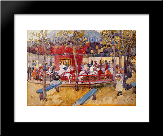 Merry Go Round, Nahant 20x24 Black Modern Wood Framed Art Print Poster by Prendergast, Maurice