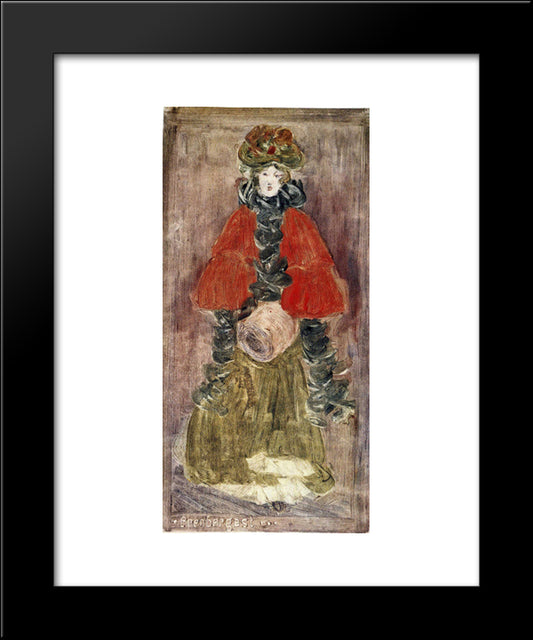 Lady With Red Cape And Muff 20x24 Black Modern Wood Framed Art Print Poster by Prendergast, Maurice