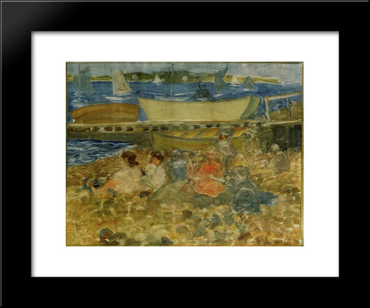 Shipyard Children Playing 20x24 Black Modern Wood Framed Art Print Poster by Prendergast, Maurice
