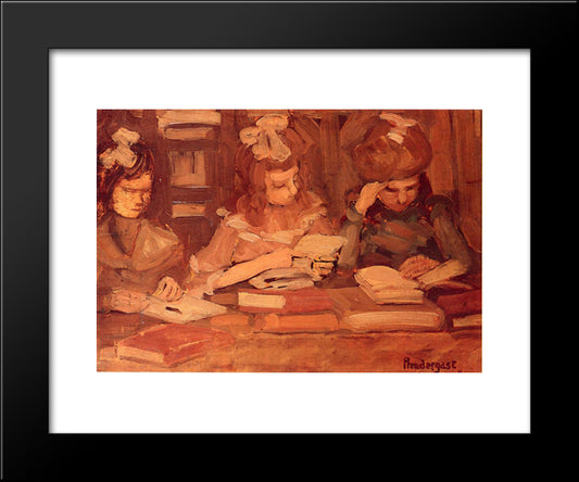 In The Library (Also Known As Three School Girls) 20x24 Black Modern Wood Framed Art Print Poster by Prendergast, Maurice