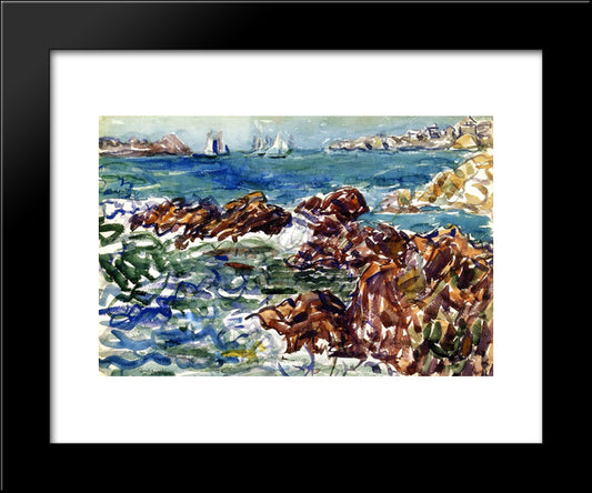 Rocky Cove With Village 20x24 Black Modern Wood Framed Art Print Poster by Prendergast, Maurice