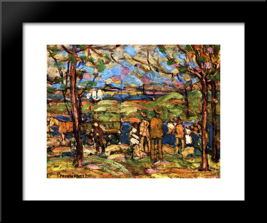 Squanton (Also Known As Men In Park With A Wagon, Squanton) 20x24 Black Modern Wood Framed Art Print Poster by Prendergast, Maurice