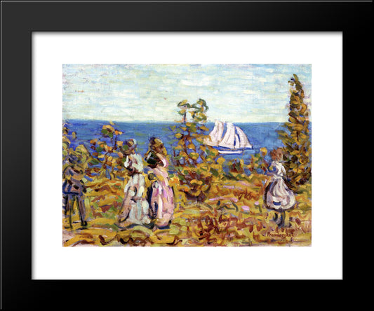 Viewing The Sailboat 20x24 Black Modern Wood Framed Art Print Poster by Prendergast, Maurice