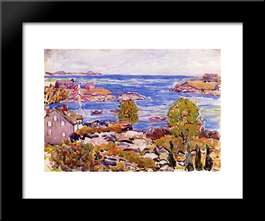 House With Flag In The Cove 20x24 Black Modern Wood Framed Art Print Poster by Prendergast, Maurice