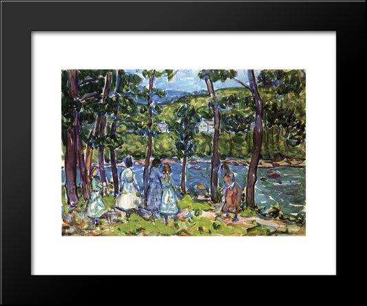 Girls On The Riverbank 20x24 Black Modern Wood Framed Art Print Poster by Prendergast, Maurice