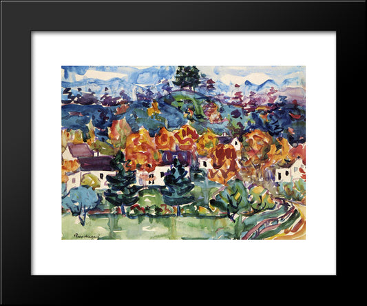 Hillside Village 20x24 Black Modern Wood Framed Art Print Poster by Prendergast, Maurice