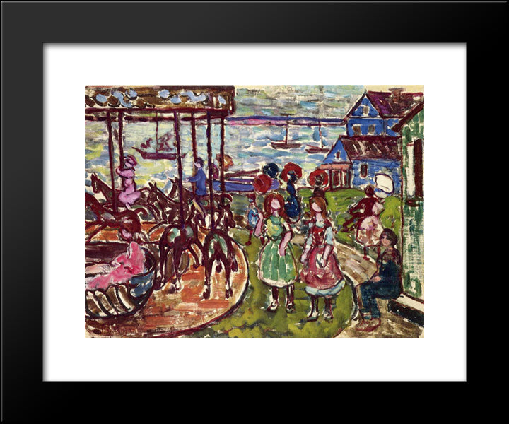 Merry Go Round 20x24 Black Modern Wood Framed Art Print Poster by Prendergast, Maurice