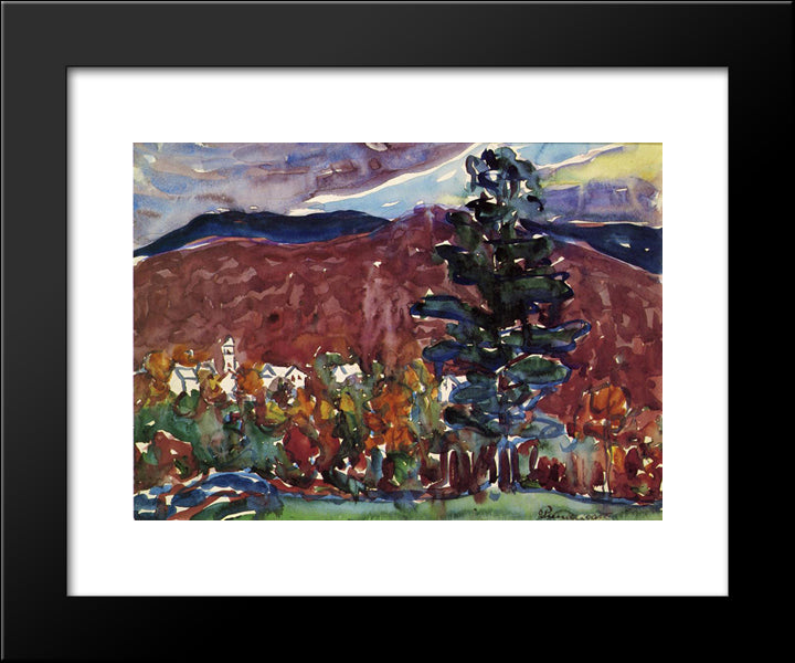 Village Against Purple Mountain 20x24 Black Modern Wood Framed Art Print Poster by Prendergast, Maurice