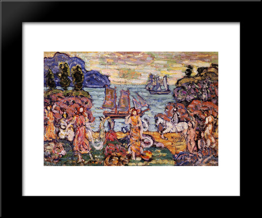 On The Shore 20x24 Black Modern Wood Framed Art Print Poster by Prendergast, Maurice