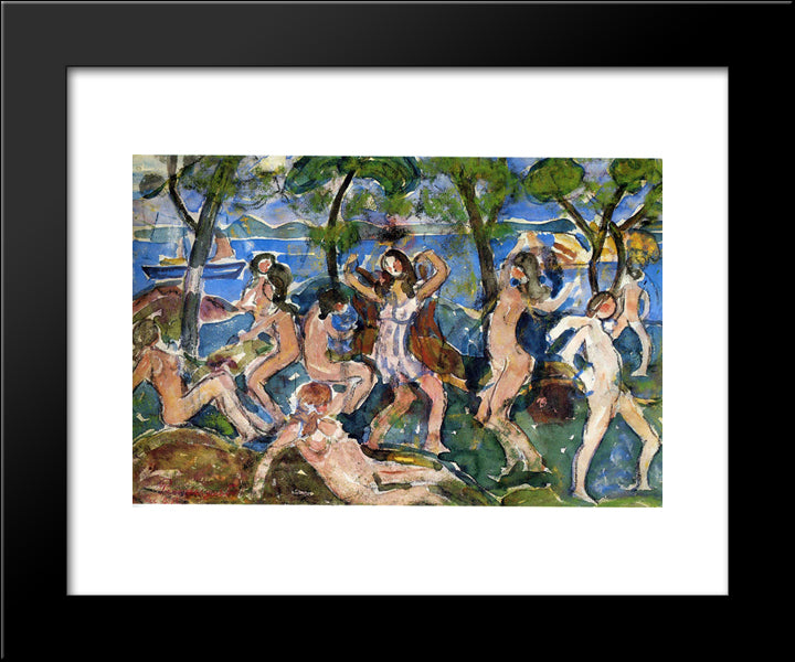 Bathers 20x24 Black Modern Wood Framed Art Print Poster by Prendergast, Maurice