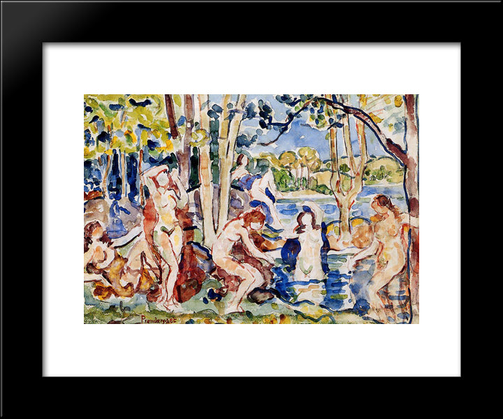 Bathers 20x24 Black Modern Wood Framed Art Print Poster by Prendergast, Maurice