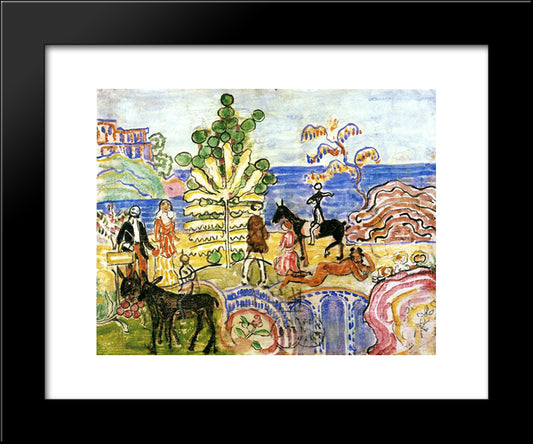 Fantasy (Also Known As Fantasy With Flowers, Animals And Houses) 20x24 Black Modern Wood Framed Art Print Poster by Prendergast, Maurice