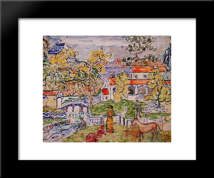 Figures And Donkeys (Also Known As Fantasy With Horse) 20x24 Black Modern Wood Framed Art Print Poster by Prendergast, Maurice