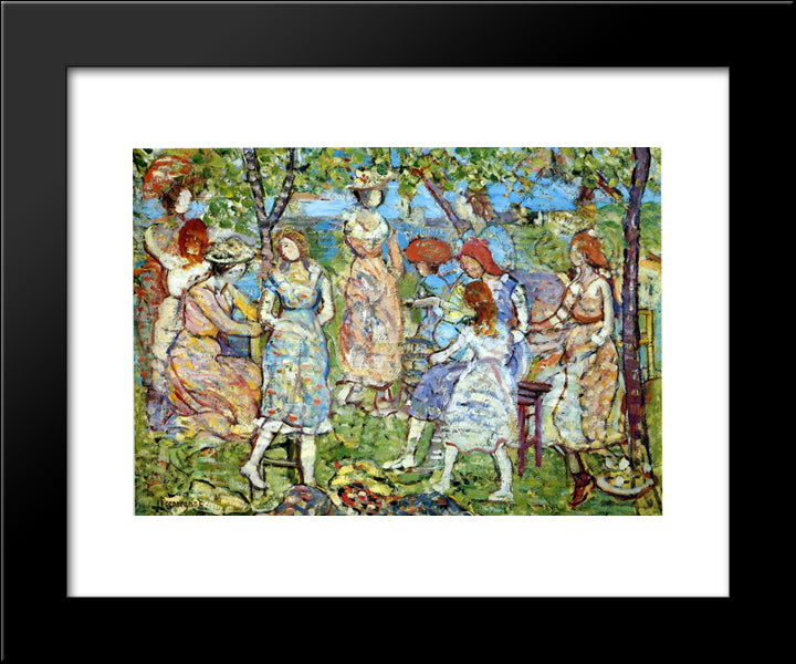 Girls In The Park 20x24 Black Modern Wood Framed Art Print Poster by Prendergast, Maurice