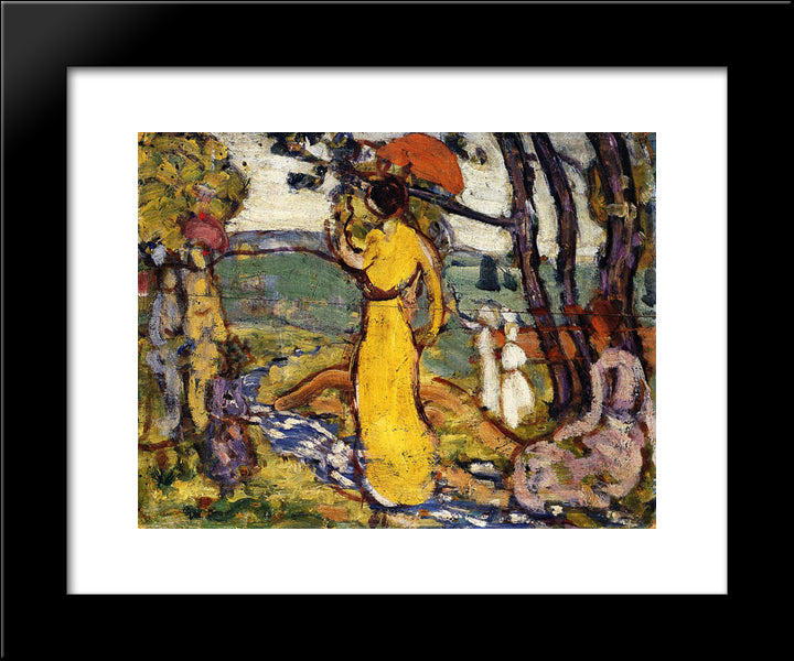 Lady In Yellow Dress In The Park (Also Known As A Lady In Yellow In The Park) 20x24 Black Modern Wood Framed Art Print Poster by Prendergast, Maurice