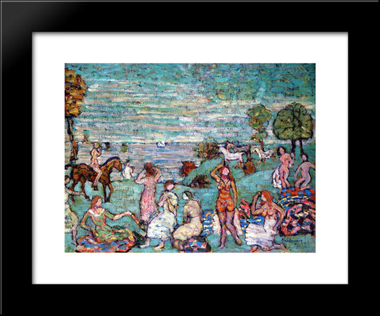 Picnic By The Sea 20x24 Black Modern Wood Framed Art Print Poster by Prendergast, Maurice