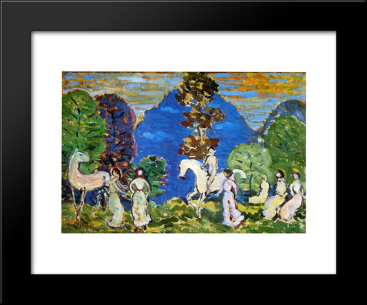 Rider Against Blue Hills 20x24 Black Modern Wood Framed Art Print Poster by Prendergast, Maurice