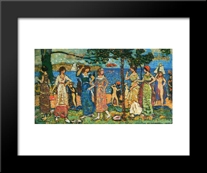 Women At Seashore 20x24 Black Modern Wood Framed Art Print Poster by Prendergast, Maurice