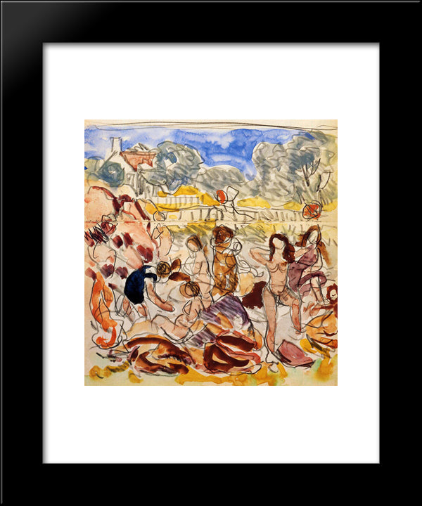 Figures On The Beach 20x24 Black Modern Wood Framed Art Print Poster by Prendergast, Maurice