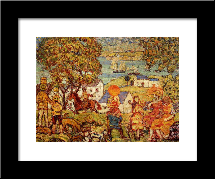 Landscape Figures, Cottages And Boats 20x24 Black Modern Wood Framed Art Print Poster by Prendergast, Maurice