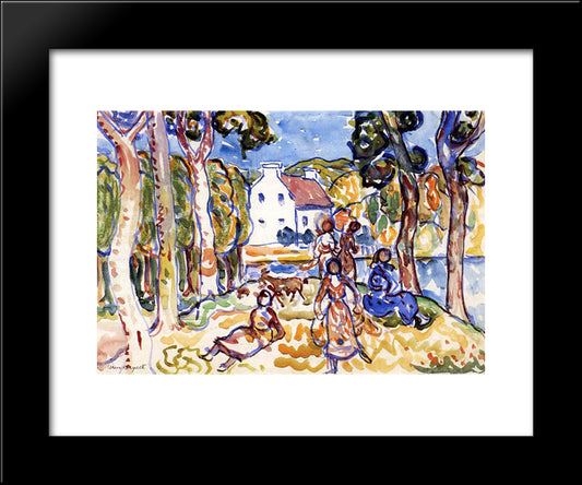 Landscape With Figures And Goat 20x24 Black Modern Wood Framed Art Print Poster by Prendergast, Maurice