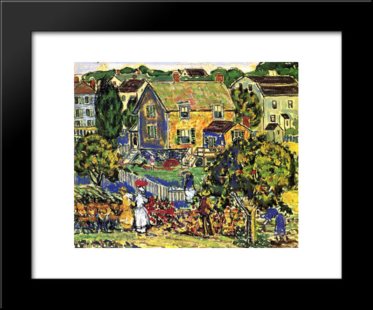 New England Village 20x24 Black Modern Wood Framed Art Print Poster by Prendergast, Maurice