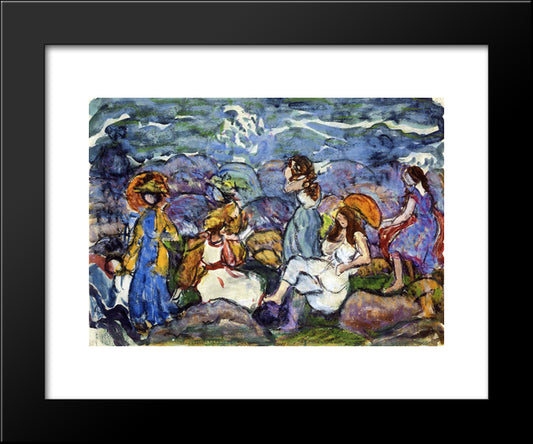 On The Rocks, North Shore 20x24 Black Modern Wood Framed Art Print Poster by Prendergast, Maurice