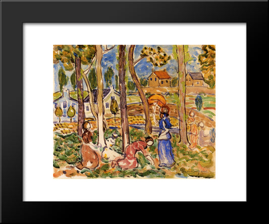 Picking Strawberries 20x24 Black Modern Wood Framed Art Print Poster by Prendergast, Maurice