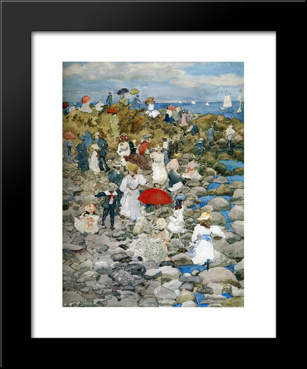 Rocky Shore, Nantasket 20x24 Black Modern Wood Framed Art Print Poster by Prendergast, Maurice